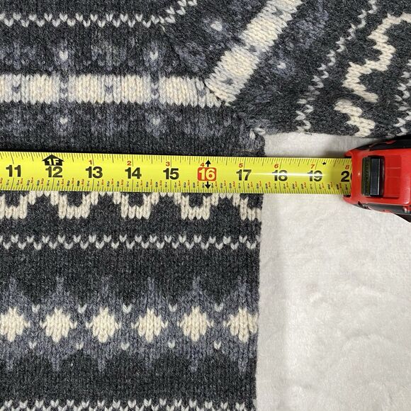 LL Bean Women’s XS Fair Isle Sweater Nordic Jumper Gray Lambs Wool Crewneck - Picture 6 of 8